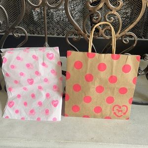 Victoria's Secret PINK Brown Dog Polka Dot Gift Bag + Tissue